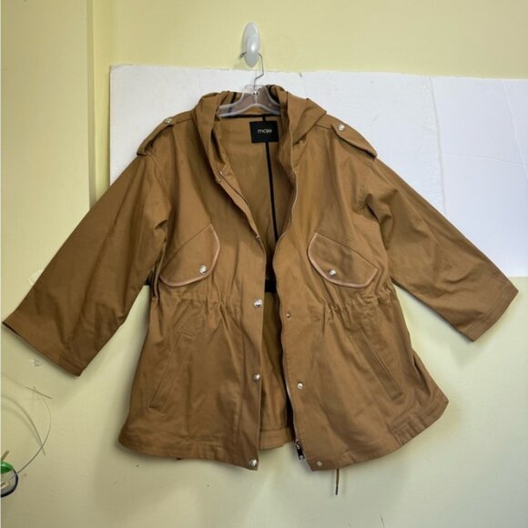 Maje Gangzyum Hood Oversized Elastic Drawstring Stretch Hooded Jacket Preppy Tan - Picture 7 of 16